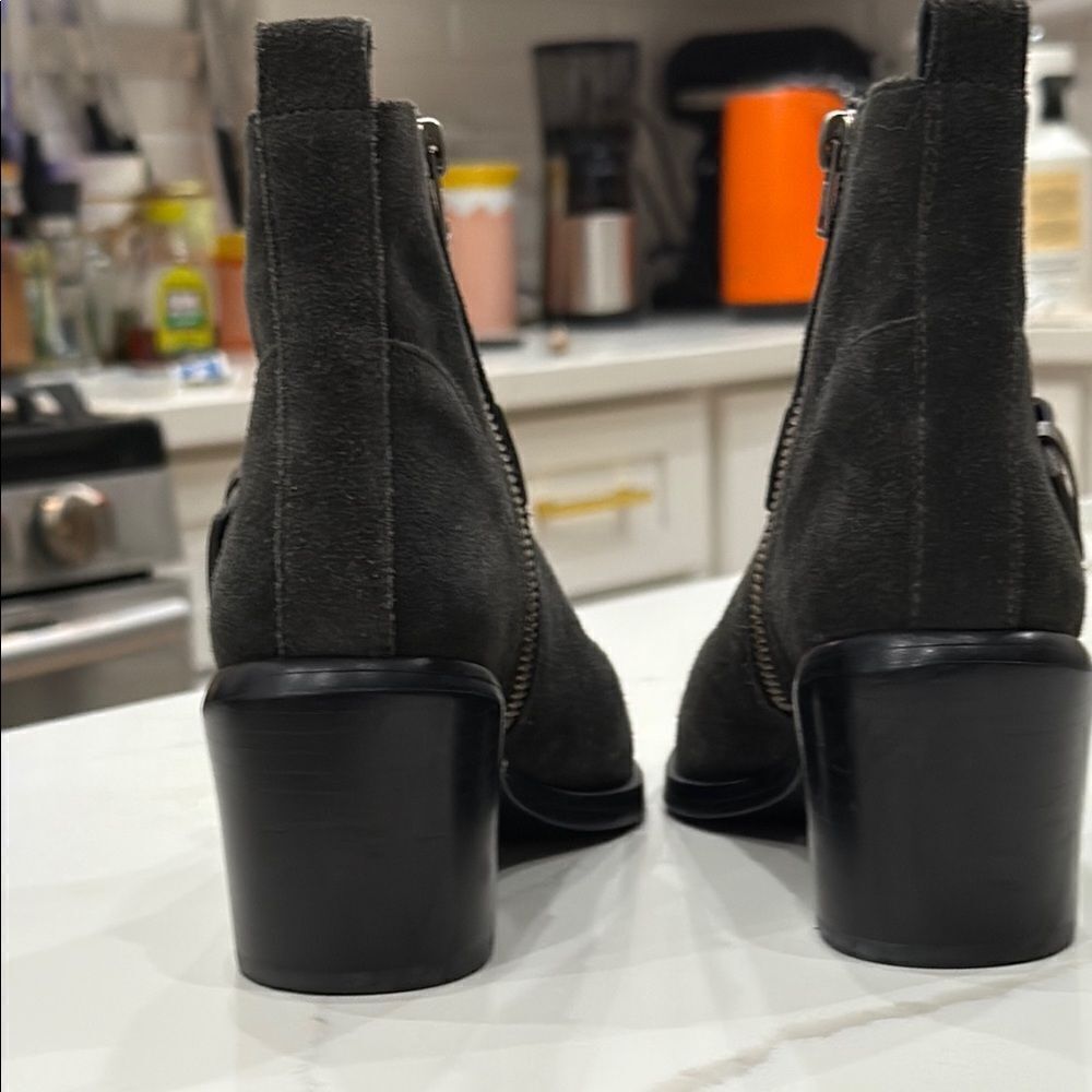 All Saints Grey Black SuedeAnkle Boots with Silver Buckle - Picture 3 of 7